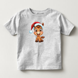 Cute Cartoon Pony in Christmas Hat and Scarf Toddler T-Shirt
