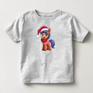 Cute Cartoon Pony in Christmas Hat and Scarf Toddler T-Shirt