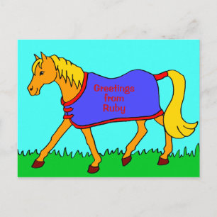 Cute Cartoon Pony wearing Rug Postcard