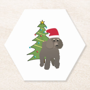 Cute Cartoon Poodle in a Santa Hat Paper Coaster