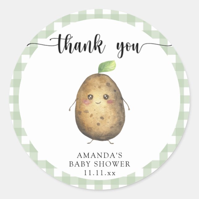 Cute cartoon potato baby shower thank you classic round sticker (Front)