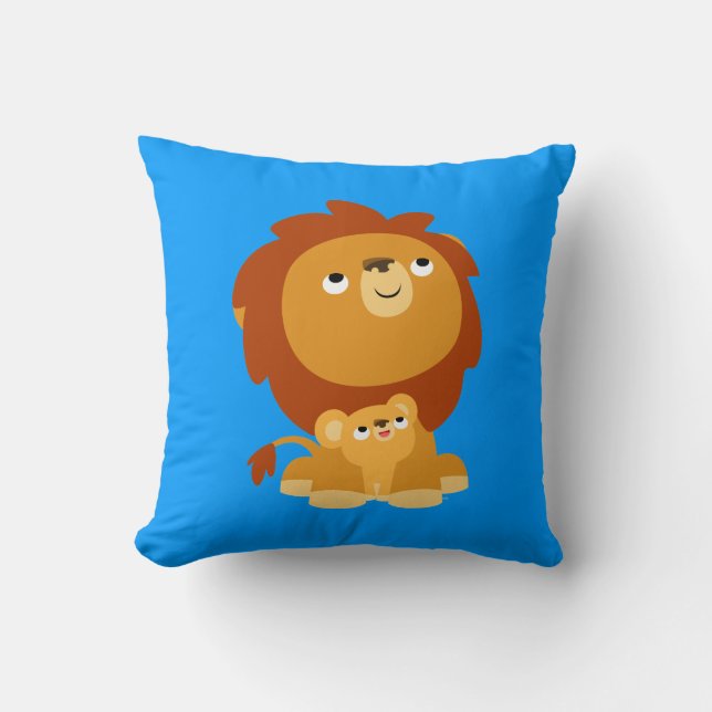 Cute Cartoon Protective Dad Lion and Cub Pillow (Front)