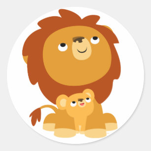Cute Cartoon Protective Dad Lion and Cub Sticker