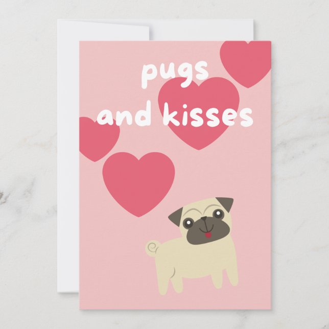 cute cartoon pug dog kids valentines day holiday card (Front)