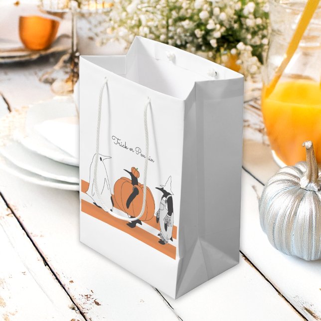 Cute Cartoon Pumpkin Penguin Funny Halloween Medium Gift Bag (Creator Uploaded)