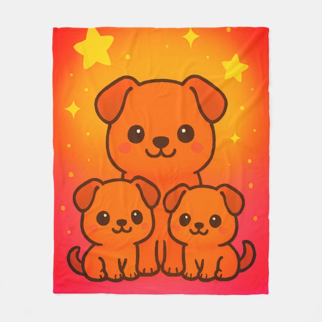 Cute Cartoon Puppies with Starry Gradient Backgrou Fleece Blanket (Front)