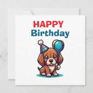 Cute Cartoon Puppy Dog Happy Birthday Card - Moder