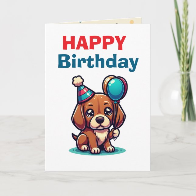Cute Cartoon Puppy Dog Happy Birthday Card - Moder (Front)