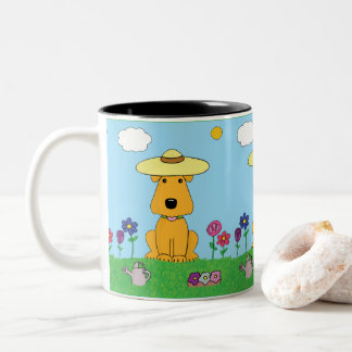 Cute Cartoon Puppy Dog in Garden Mug