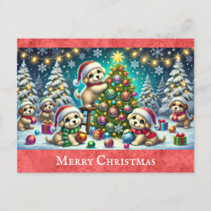 Cute Cartoon Puppy Dog Merry Christmas Postcard
