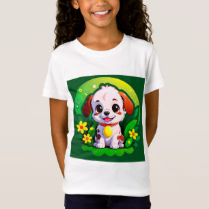Cute Cartoon Puppy IWith Flowers T-Shirt