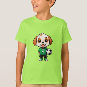 Cute Cartoon Puppy Soccer Player T-Shirt