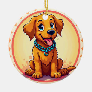 Cute Cartoon Puppy With Blue Collar Ceramic Tree Decoration