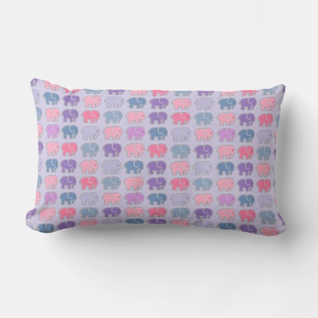 Cute Cartoon Purple Elephant Pattern Lumbar Cushion (Front)
