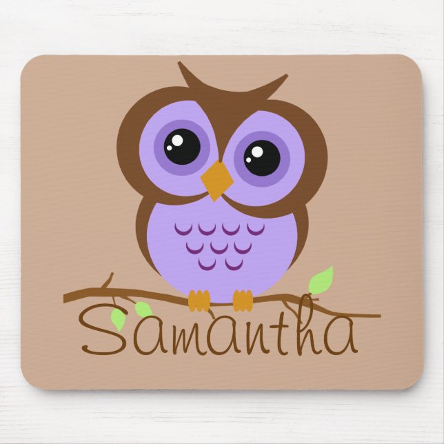 Cute Cartoon Purple Owl Mouse Pad (Front)