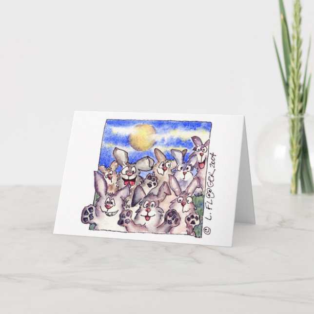 Cute Cartoon Rabbit Full Moon Card (Front)