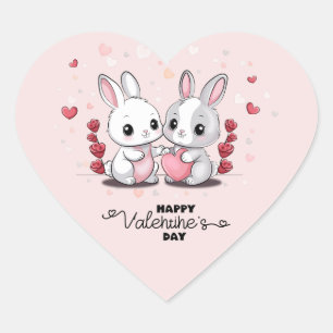 Cute Cartoon Rabbit Lovers Heart Valentine’s Day Heart Sticker