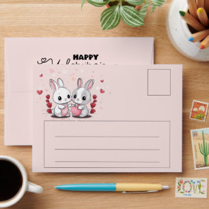 Cute Cartoon Rabbit Lovers Hearts Valentine’s Day Envelope