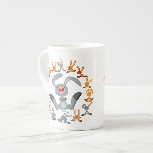 Cute Cartoon Rabbits Mandala Bone China Mug (Front Left)