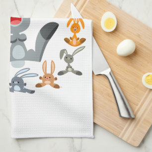 Cute Cartoon Rabbits Mandala Kitchen Towel