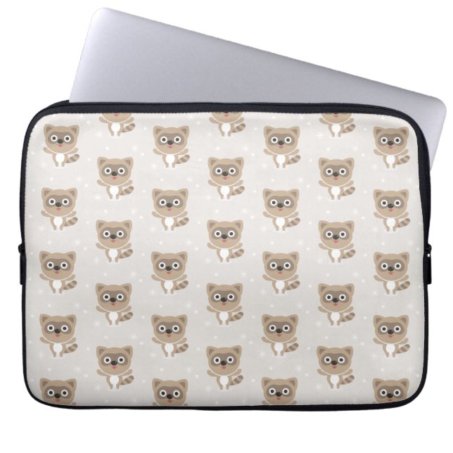 Cute Cartoon Raccoons Winter Pattern Laptop Sleeve (Front)