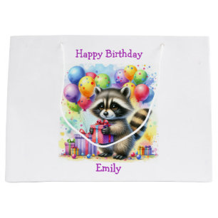 Cute Cartoon Racoon Birthday Personalised Large Gift Bag