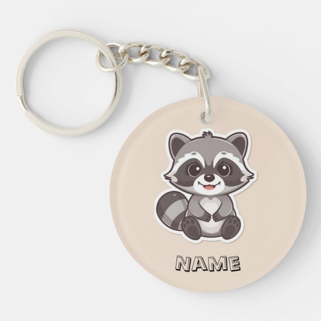 Cute Cartoon Racoon Custom Keychain (Front)