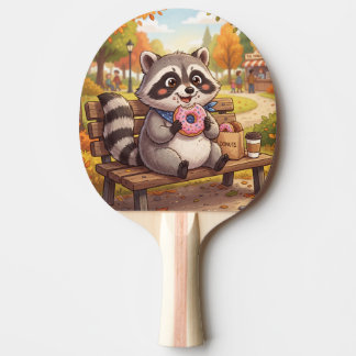 Cute Cartoon Racoon Eating Strawberry Doughnut Ping Pong Paddle