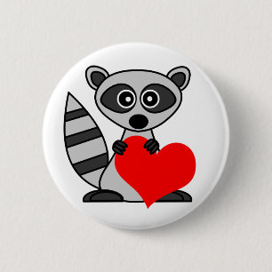 Cute Cartoon Racoon Holding Heart 6 Cm Round Badge