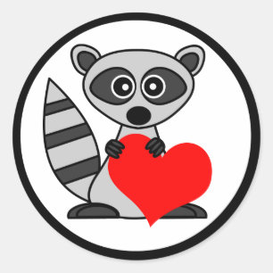 Cute Cartoon Racoon Holding Heart Classic Round Sticker