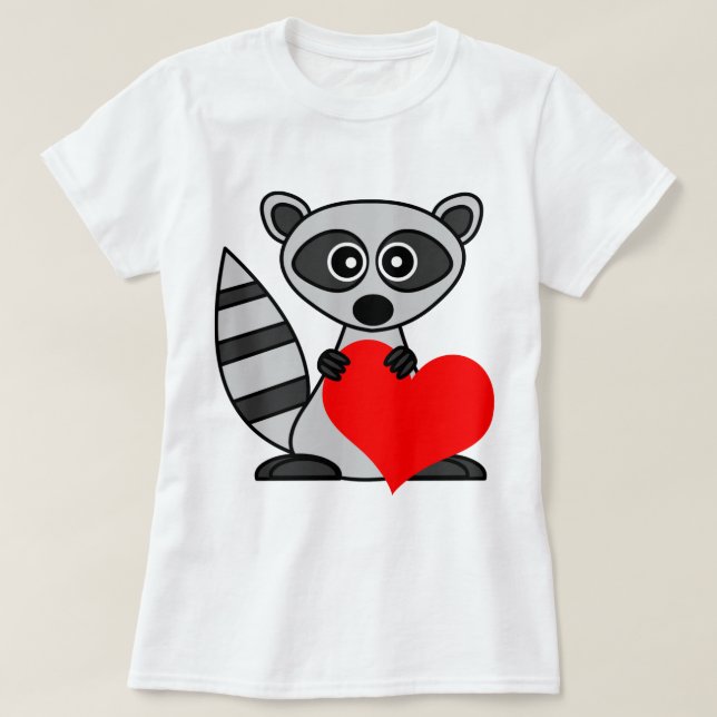 Cute Cartoon Racoon Holding Heart T-Shirt (Design Front)