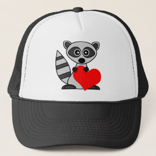 Cute Cartoon Racoon Holding Heart Trucker Hat
