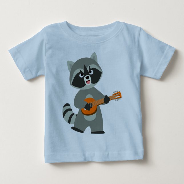 Cute Cartoon Racoon Playing Banjo Baby T-Shirt (Front)