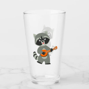 Cute Cartoon Racoon Playing Banjo Glass Tumbler
