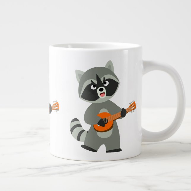 Cute Cartoon Racoon Playing Banjo Large Coffee Mug (Right)