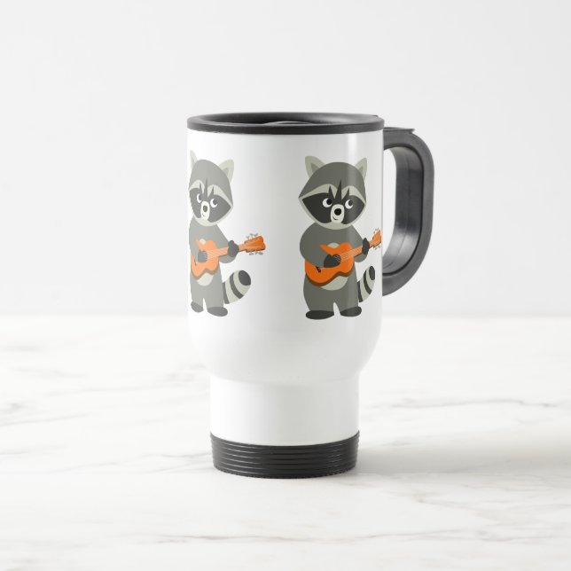 Cute Cartoon Racoon Playing Guitar Commuter Mug (Front Right)