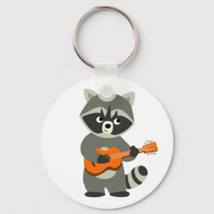 Cute Cartoon Racoon Playing Guitar Key Ring