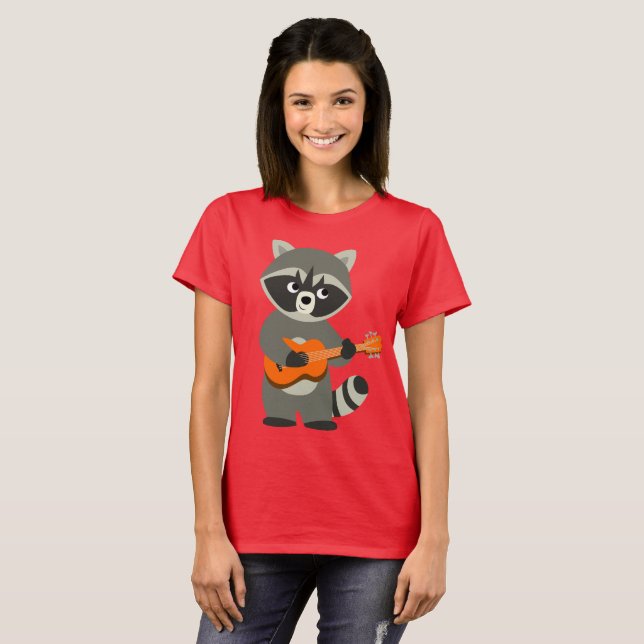 Cute Cartoon Racoon Playing Guitar Women T-Shirt (Front Full)