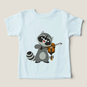 Cute Cartoon Racoon Playing Violin Baby T-Shirt