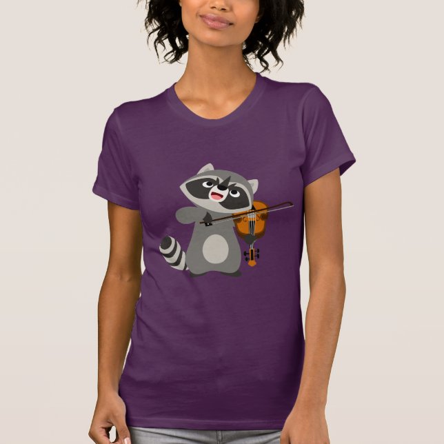 Cute Cartoon Racoon Playing Violin Women T-Shirt (Front)