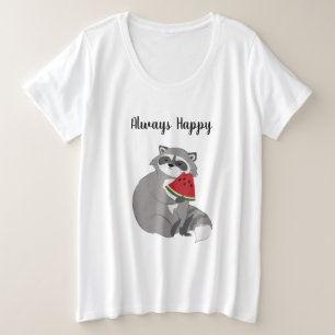 Cute Cartoon Racoon with Watermelon Plus Size T-Shirt