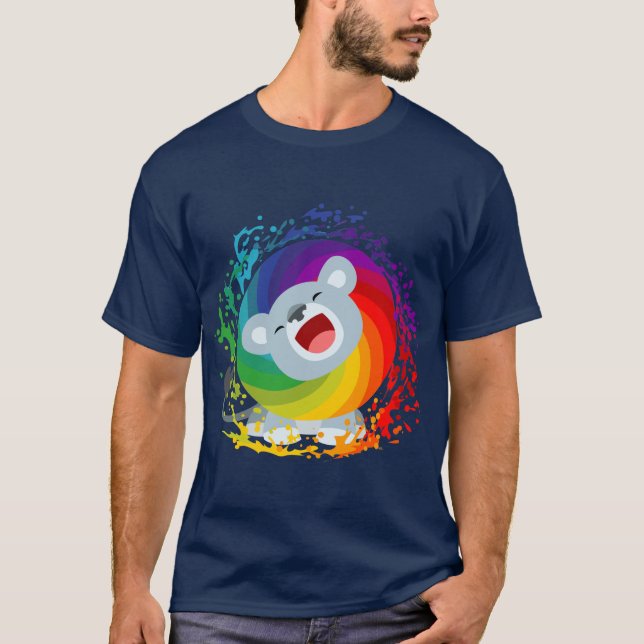 Cute Cartoon Rainbow White Lion T-Shirt (Front)
