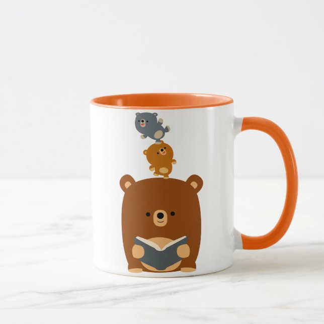Cute Cartoon Reading Bear and Cubs Mug (Right)