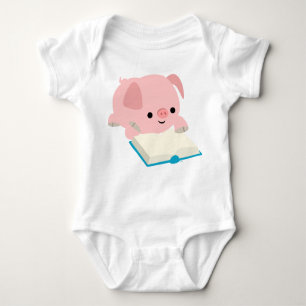 Cute Cartoon Reading Piglet  Baby Apprel Baby Bodysuit
