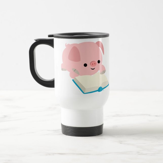 Cute Cartoon Reading Piglet Commuter Mug (Left)
