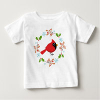 Cute Cartoon Red Cardinal with Flowers