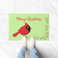 Cute Cartoon Red Cardinal with Flowers