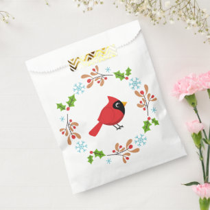 Cute Cartoon Red Cardinal with Flowers Favour Bags