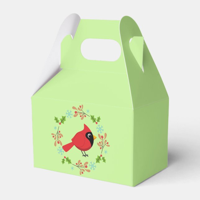 Cute Cartoon Red Cardinal with Flowers Favour Box (Front Side)