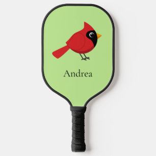 Cute Cartoon Red Cardinal with Flowers Pickleball Paddle